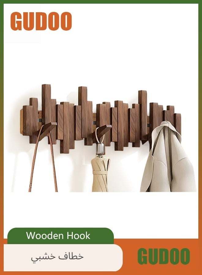 GUDOO Wooden Coat Hook, Decorative Wall Mounted Piano Coat Rack, Flip Down Wall Hook Rack 8 Hooks, Wall Art, Wall Hanger Easily Holds All of Your Jackets, Key or Bags Hat, Perfect for Living Room, Bedroom, Entryway, Closet, Door Back - Image 1